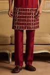 Buy_DiyaRajvvir_Maroon Cotton Silk Embroidered Mirror Kurta And Pant Set _Online_at_Aza_Fashions