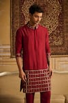 Shop_DiyaRajvvir_Maroon Cotton Silk Embroidered Mirror Kurta And Pant Set _Online_at_Aza_Fashions