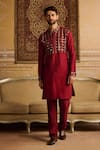 Buy_DiyaRajvvir_Maroon Cotton Silk Embroidered Mirror Work Kurta And Pant Set _at_Aza_Fashions