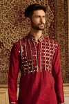 Shop_DiyaRajvvir_Maroon Cotton Silk Embroidered Mirror Work Kurta And Pant Set _Online_at_Aza_Fashions