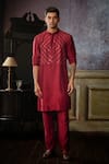 Buy_DiyaRajvvir_Maroon Cotton Silk Embroidered Mirror Thread Work Kurta And Pant Set _at_Aza_Fashions