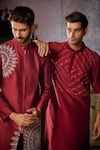 DiyaRajvvir_Maroon Cotton Silk Embroidered Mirror Thread Work Kurta And Pant Set _Online_at_Aza_Fashions