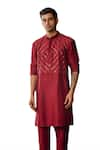 Shop_DiyaRajvvir_Maroon Cotton Silk Embroidered Mirror Thread Work Kurta And Pant Set _Online_at_Aza_Fashions