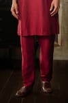 DiyaRajvvir_Maroon Cotton Silk Embroidered Mirror Thread Work Kurta And Pant Set _at_Aza_Fashions