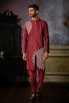 Buy_DiyaRajvvir_Maroon Cotton Silk Embroidered Mirror Thread Kurta And Pant Set _at_Aza_Fashions