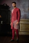 Shop_DiyaRajvvir_Maroon Cotton Silk Embroidered Mirror Thread Kurta And Pant Set _at_Aza_Fashions