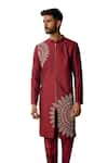 Buy_DiyaRajvvir_Maroon Cotton Silk Embroidered Mirror Thread Kurta And Pant Set _Online_at_Aza_Fashions