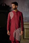 Shop_DiyaRajvvir_Maroon Cotton Silk Embroidered Mirror Thread Kurta And Pant Set _Online_at_Aza_Fashions