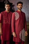 DiyaRajvvir_Maroon Cotton Silk Embroidered Mirror Thread Kurta And Pant Set _at_Aza_Fashions