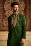 Shop_DiyaRajvvir_Green Cotton Silk Embroidered Tribal Rustic Kurta And Pant Set _Online_at_Aza_Fashions