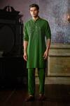 Buy_DiyaRajvvir_Green Cotton Silk Embroidered Yoke Kurta And Pant Set _at_Aza_Fashions