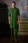 Shop_DiyaRajvvir_Green Cotton Silk Embroidered Yoke Kurta And Pant Set _at_Aza_Fashions