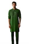 DiyaRajvvir_Green Cotton Silk Embroidered Yoke Kurta And Pant Set _Online_at_Aza_Fashions