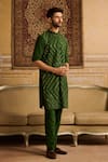 Shop_DiyaRajvvir_Green Cotton Silk Embroidered Mirror Thread And Kurta & Pant Set _at_Aza_Fashions