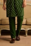 DiyaRajvvir_Green Cotton Silk Embroidered Mirror Thread And Kurta & Pant Set _Online_at_Aza_Fashions