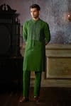 Buy_DiyaRajvvir_Green Cotton Silk Embroidered Thread Cutdana Yoke Kurta And Pant Set _at_Aza_Fashions