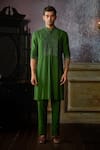 Shop_DiyaRajvvir_Green Cotton Silk Embroidered Thread Cutdana Yoke Kurta And Pant Set _at_Aza_Fashions