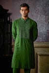 Shop_DiyaRajvvir_Green Cotton Silk Embroidered Thread Cutdana Yoke Kurta And Pant Set _Online_at_Aza_Fashions