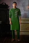 Buy_DiyaRajvvir_Green Cotton Silk Embroidered Tikki Kurta And Pant Set _at_Aza_Fashions