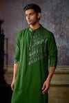 Shop_DiyaRajvvir_Green Cotton Silk Embroidered Tikki Kurta And Pant Set _Online_at_Aza_Fashions