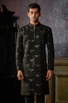 DiyaRajvvir_Black Cotton Silk Embroidered Bead Arrow Kurta And Pant Set _Online_at_Aza_Fashions