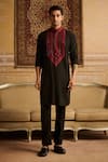 Buy_DiyaRajvvir_Black Cotton Silk Embroidered Thread Yoke Kurta And Pant Set _at_Aza_Fashions