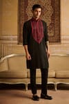 Shop_DiyaRajvvir_Black Cotton Silk Embroidered Thread Yoke Kurta And Pant Set _at_Aza_Fashions