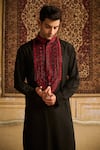 DiyaRajvvir_Black Cotton Silk Embroidered Thread Yoke Kurta And Pant Set _Online_at_Aza_Fashions