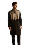 Buy_DiyaRajvvir_Black Cotton Silk Embroidered Tribal Rustic Kurta And Pant Set _Online_at_Aza_Fashions