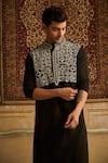 Shop_DiyaRajvvir_Black Cotton Silk Embroidered Thread Bead Yoke Kurta And Pant Set _at_Aza_Fashions