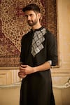 Buy_DiyaRajvvir_Black Cotton Silk Embroidered Diamond Yoke Kurta And Pant Set _Online_at_Aza_Fashions