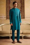 Buy_DiyaRajvvir_Blue Dola Silk Embroidered Thread Kurta And Pant Set _at_Aza_Fashions