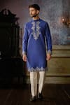 Buy_DiyaRajvvir_Blue Cotton Silk Embroidered Gunmetal Kurta And Pant Set _at_Aza_Fashions