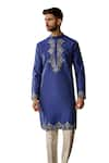 Buy_DiyaRajvvir_Blue Cotton Silk Embroidered Gunmetal Kurta And Pant Set _Online_at_Aza_Fashions