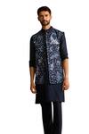 DiyaRajvvir_Blue Cotton Silk Embroidered Thread And Mirror Bundi Kurta Set _at_Aza_Fashions