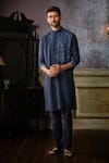 Buy_DiyaRajvvir_Blue Cotton Silk Embroidered Thread Mirror Kurta And Pant Set _at_Aza_Fashions