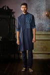 Shop_DiyaRajvvir_Blue Cotton Silk Embroidered Thread Mirror Kurta And Pant Set _at_Aza_Fashions