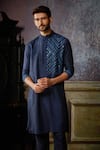 DiyaRajvvir_Blue Cotton Silk Embroidered Thread Mirror Kurta And Pant Set _Online_at_Aza_Fashions