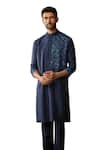 Buy_DiyaRajvvir_Blue Cotton Silk Embroidered Thread Mirror Kurta And Pant Set _Online_at_Aza_Fashions