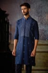 Shop_DiyaRajvvir_Blue Cotton Silk Embroidered Thread Cutdana Kurta And Pant Set _at_Aza_Fashions