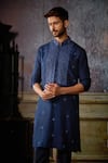 Buy_DiyaRajvvir_Blue Cotton Silk Embroidered Thread Cutdana Kurta And Pant Set _Online_at_Aza_Fashions