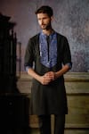 DiyaRajvvir_Black Cotton Silk Embroidered Thread Yoke Kurta And Pant Set _Online_at_Aza_Fashions