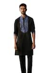 Buy_DiyaRajvvir_Black Cotton Silk Embroidered Thread Yoke Kurta And Pant Set _Online_at_Aza_Fashions