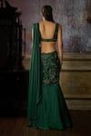 Shop_DiyaRajvvir_Green Tulle Embroidered Cutwork Plunge V Floral Pre-draped Saree With Blouse _at_Aza_Fashions