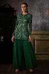 Buy_DiyaRajvvir_Green Tulle Embroidered Bead Notched Round Abstract Pattern Jacket With Sharara _at_Aza_Fashions