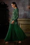 DiyaRajvvir_Green Tulle Embroidered Bead Notched Round Abstract Pattern Jacket With Sharara _Online_at_Aza_Fashions