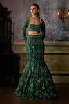 Buy_DiyaRajvvir_Green Tulle Embroidered Bead Square Stone Fish-cut Lehenga With Blouse _at_Aza_Fashions