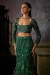 DiyaRajvvir_Green Tulle Embroidered Bead Square Stone Fish-cut Lehenga With Blouse _Online_at_Aza_Fashions