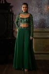 Buy_DiyaRajvvir_Green Tulle Embroidered Bead Scoop Waist Sharara Set _at_Aza_Fashions