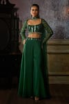 DiyaRajvvir_Green Tulle Embroidered Bead Scoop Waist Sharara Set _Online_at_Aza_Fashions